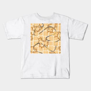 Gold paisley with grey belts Kids T-Shirt